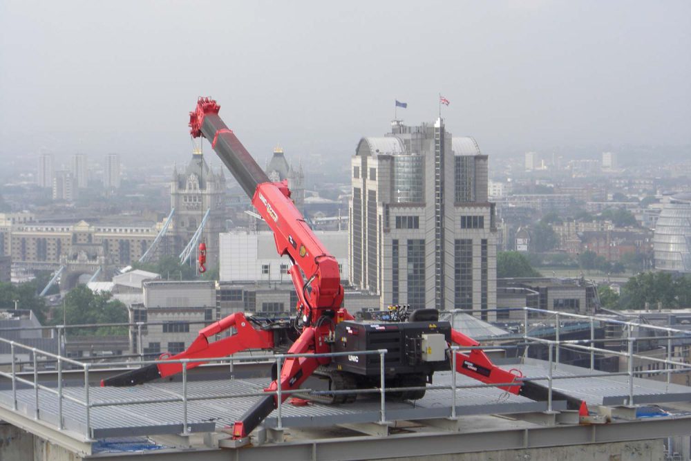 SPYDERCRANE URW706 mini crane on jobsite